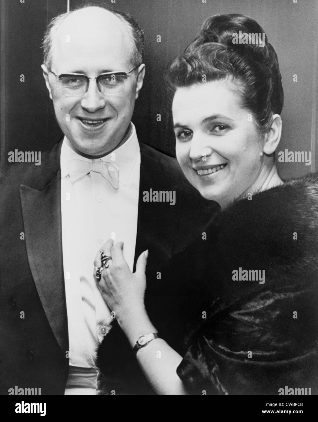 Mstislav Rostropovich (1927-2007), with his wife,  with Bolshoi opera star Galina Vishnevskaya (b. 1926) in 1965. They toured Stock Photo