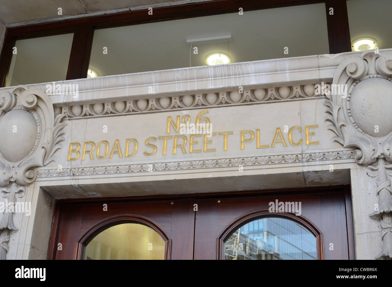 Stone sign, above 6 Broad Street Place, City of London, London, UK Stock Photo