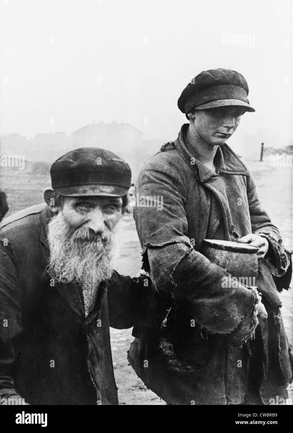 German photograph of two impoverished Jews in Kutno, Poland. 1942. Stock Photo