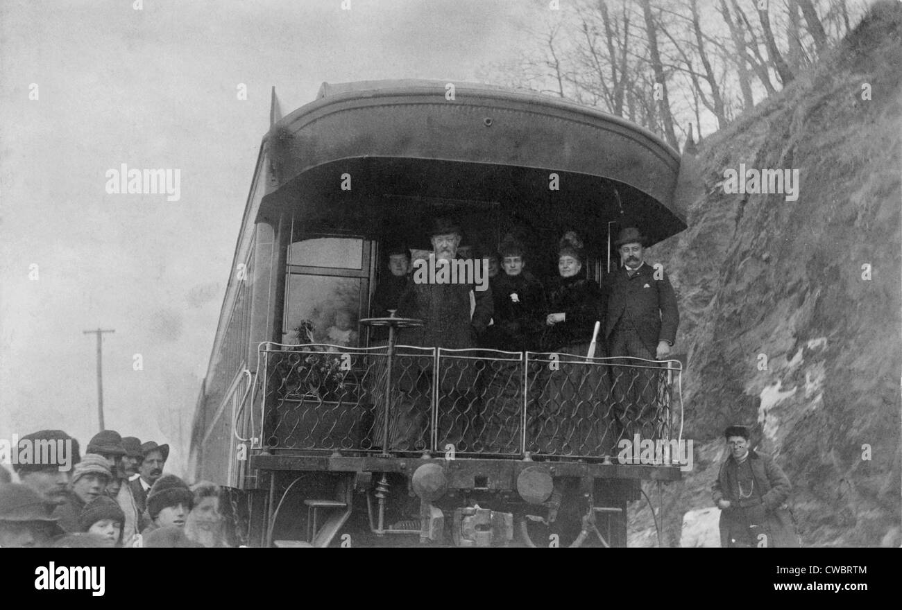 Newly elect president Benjamin Harrison (1833-1901) and party, en route to Washington, D.C. on a Whistle-stop campaign train. Stock Photo