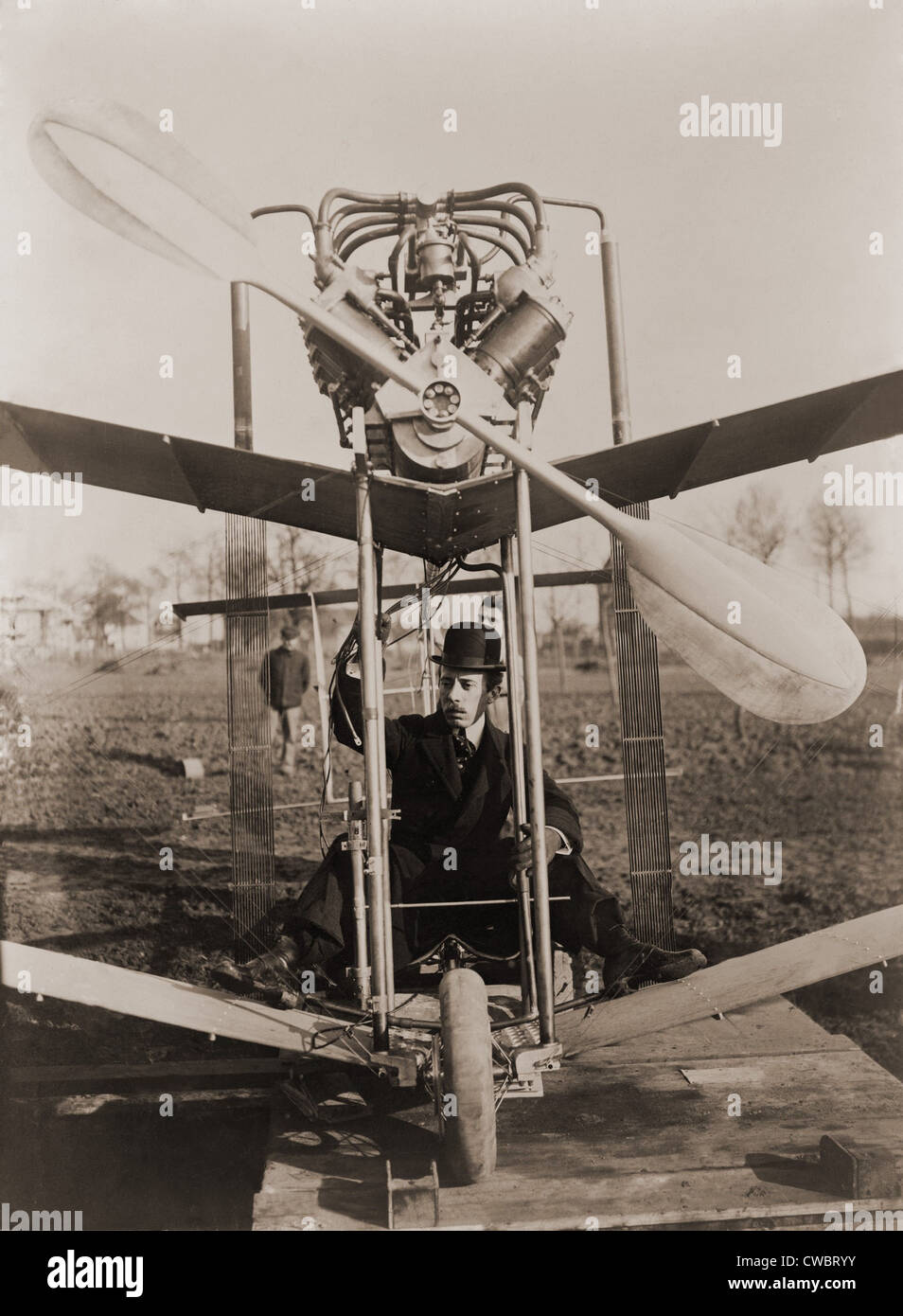 Alberto Santos-Dumont (1873-1932), Brazilian aviation pioneer at the controls of airplane in 1907. He was the first to fly a Stock Photo