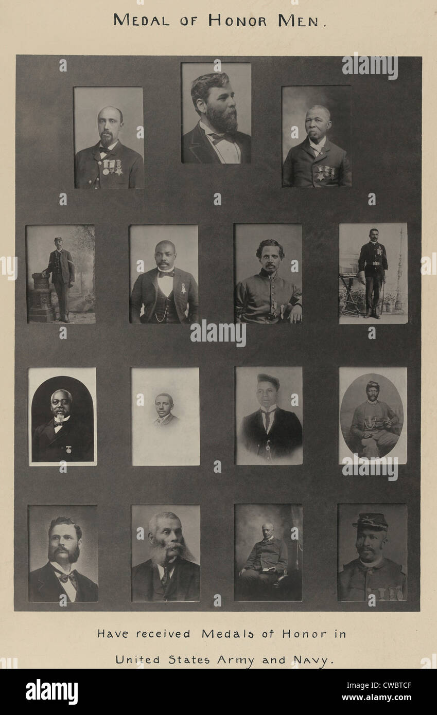 Portraits of 15 African American soldiers and sailors who were awarded Congressional Medals of Honor in the 19th century.  Sgt. Stock Photo