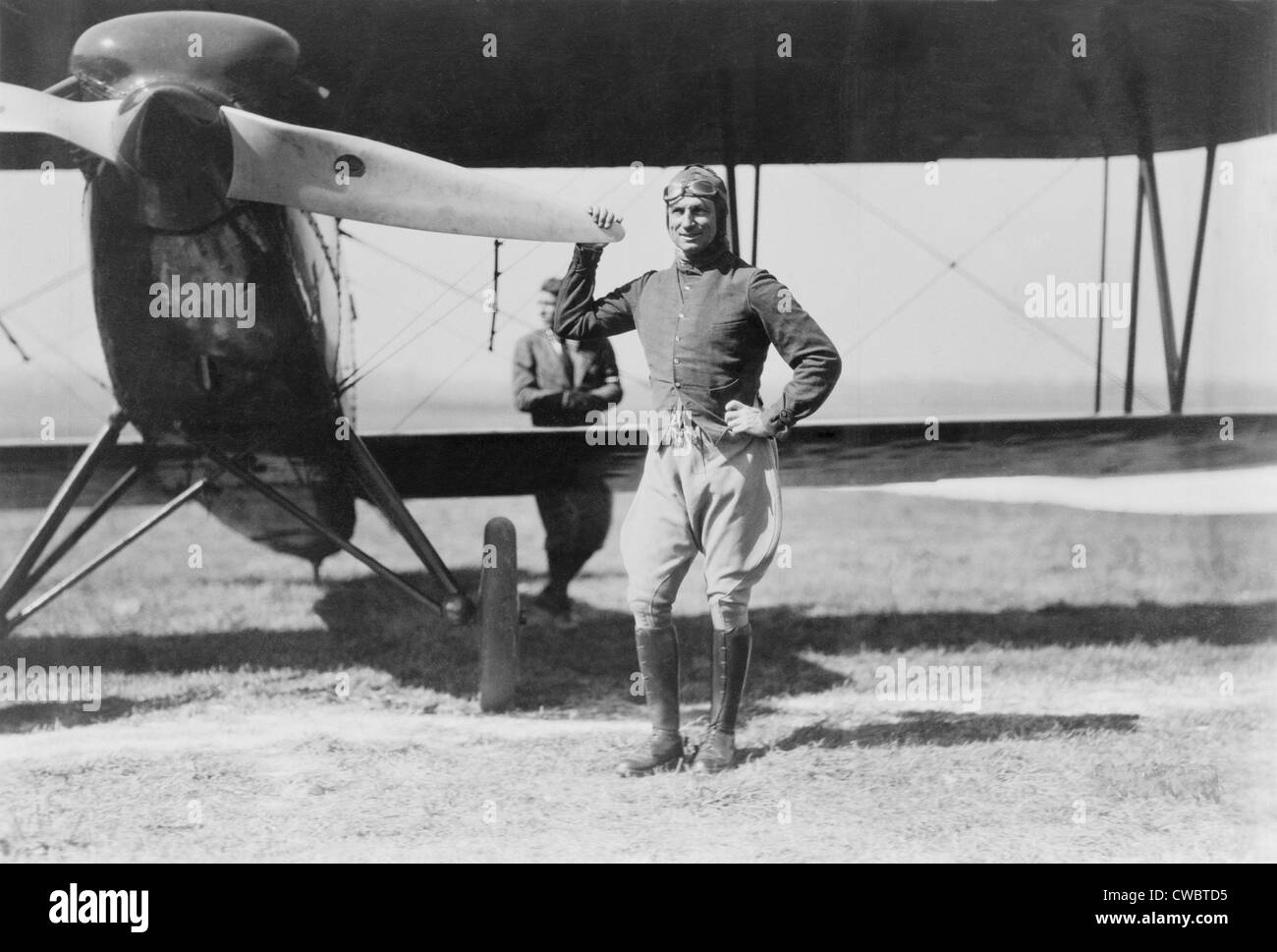 Brigadier General Billy Mitchell, the controversial advocate for military aviation, standing beside a pursuit plane, an early Stock Photo