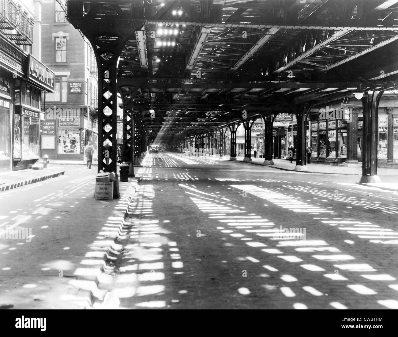 New York City's west side elevated railroad at Greenwich Street, New