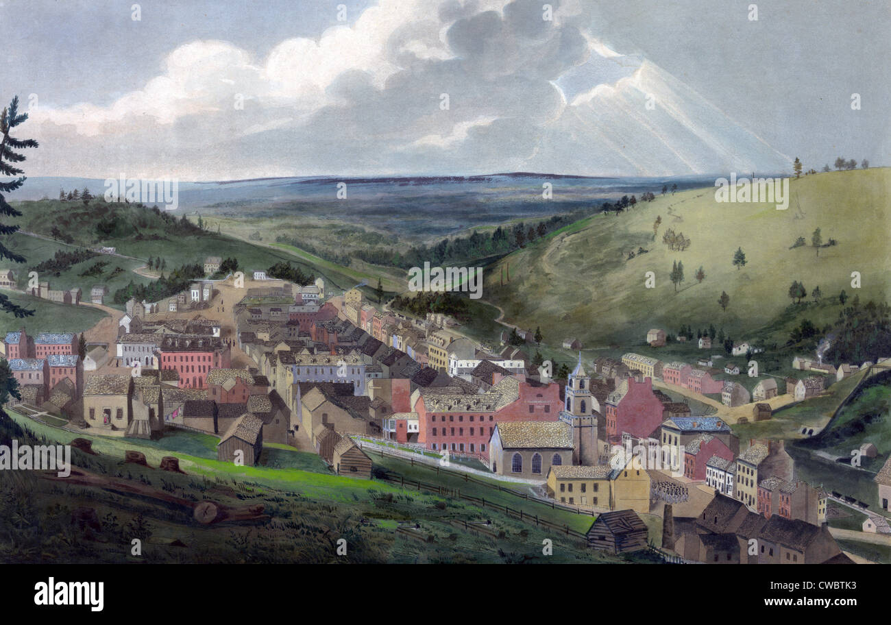 Pottsville, PA view from Sharp Mountain. 1833 Stock Photo - Alamy