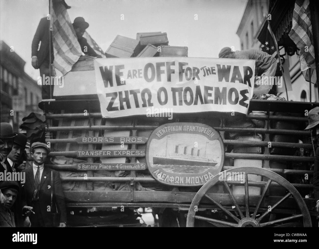 Greek immigrants left New York City to return to their country and fight in the first Balkan War, in  1912. Stock Photo