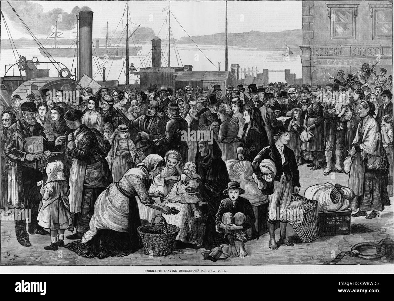 Emigrants leaving Queenstown, Ireland, for New York, 1874. Queenstown ...