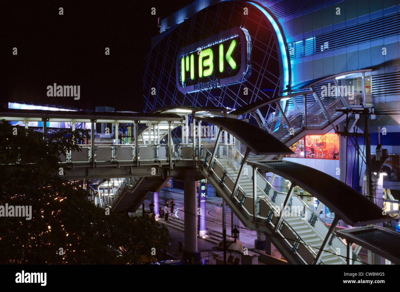 Bangkok, access to the skytrain to MBK shopping center at night Stock Photo