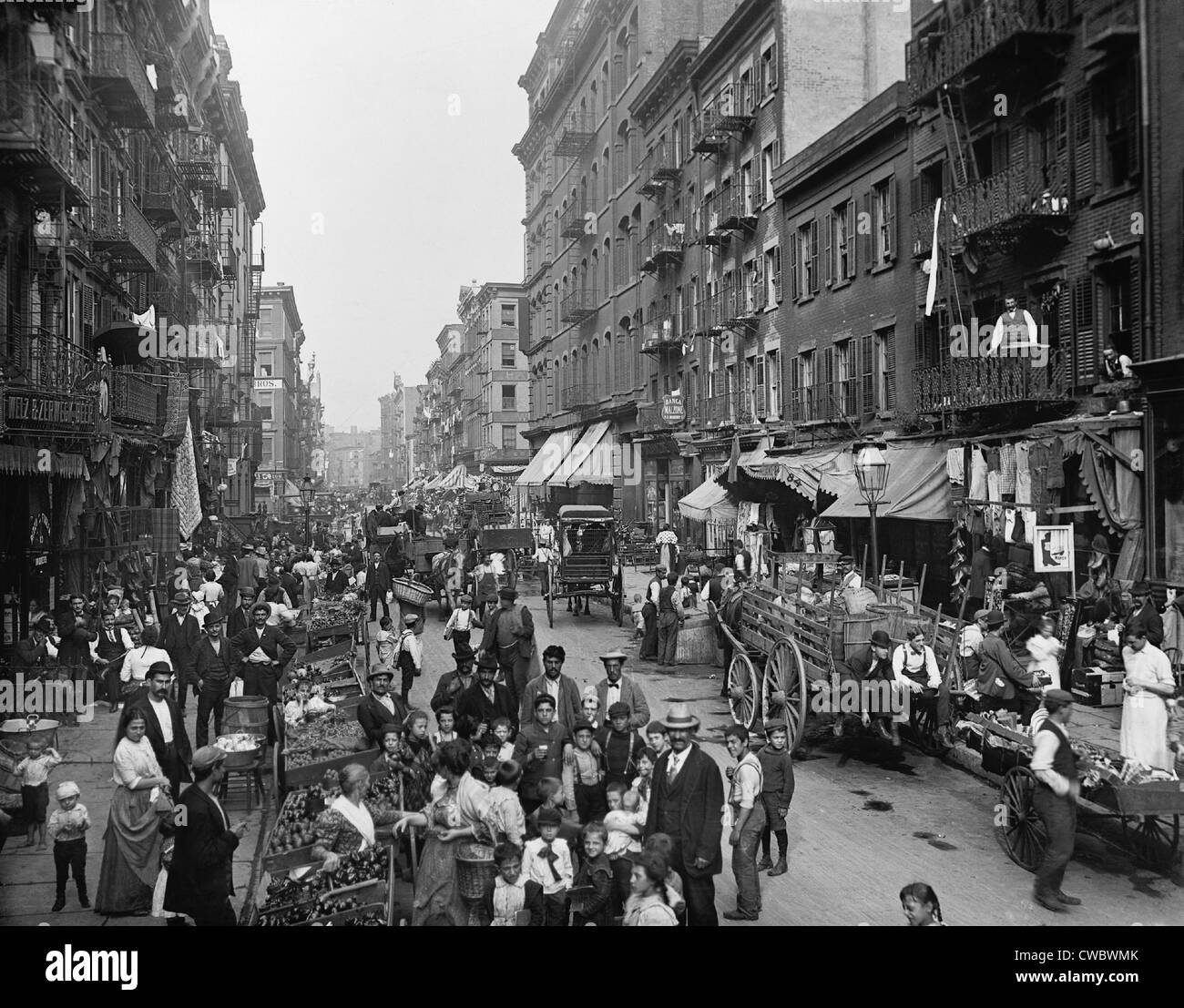 Mulberry Street in New York City's Little Italy ca. 1900. Stock Photo