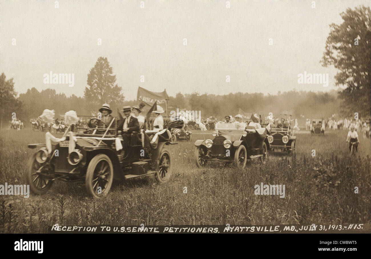 Congressional Union for Woman Suffrage driving through fields from, Hyattsville, MD, to deliver their petitions to the U.S. Stock Photo