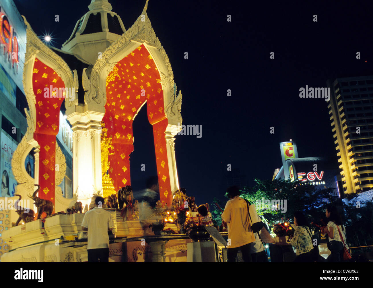 Bangkok, people at the Erawan Shrine Stock Photo