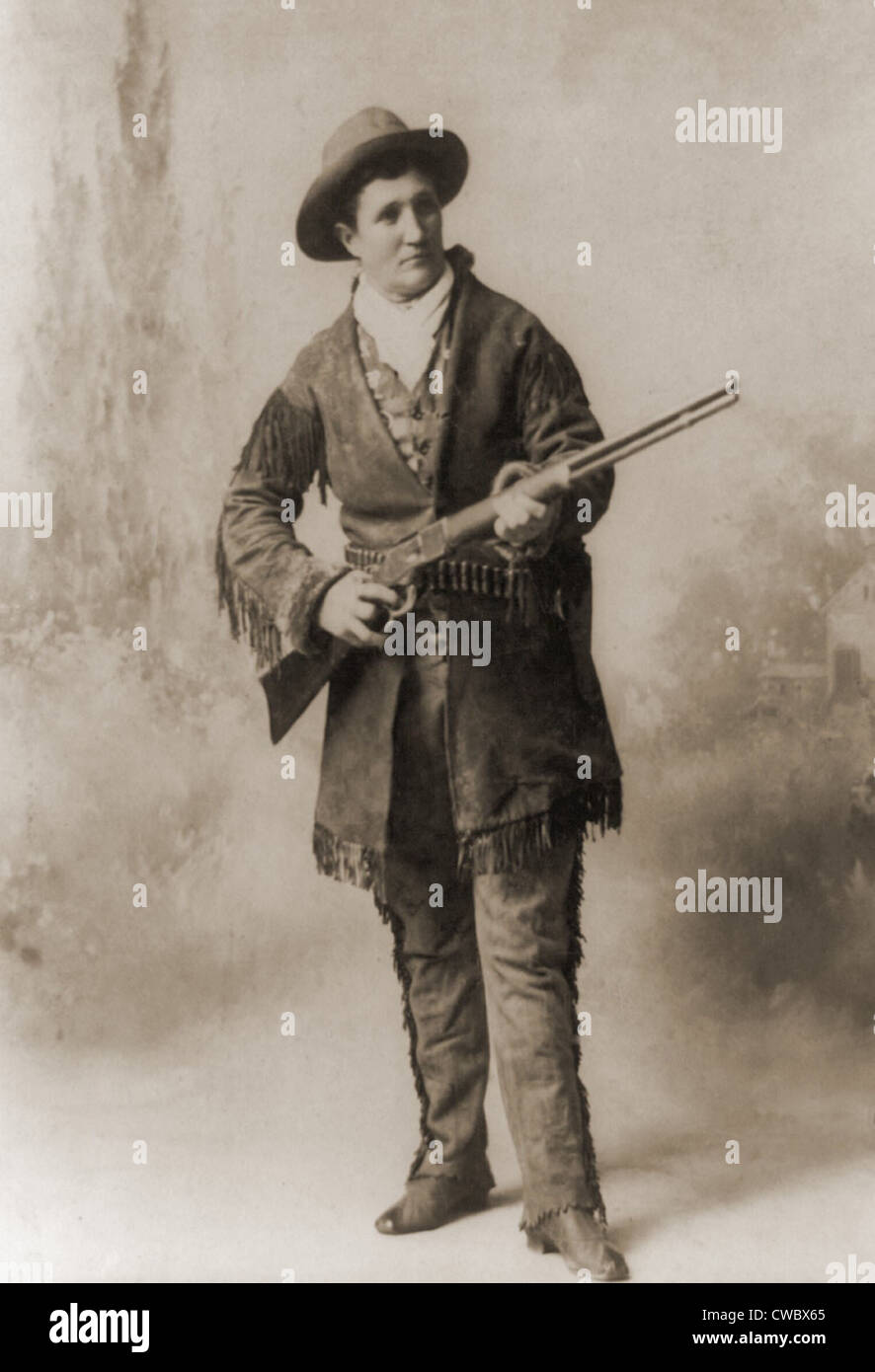 Calamity Jane (1852-1903), in a studio portrait. She gained fame in the 1870s and later toured in Wild West shows. Ca. 1885. Stock Photo