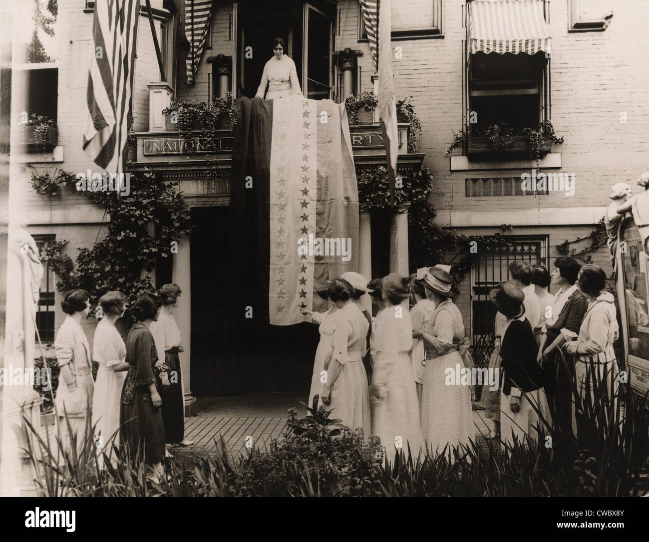 When Tennessee became the 36th state to ratify the Women's suffrage amendment on Aug 18, 1920, Alice Paul unfurled the National Stock Photo