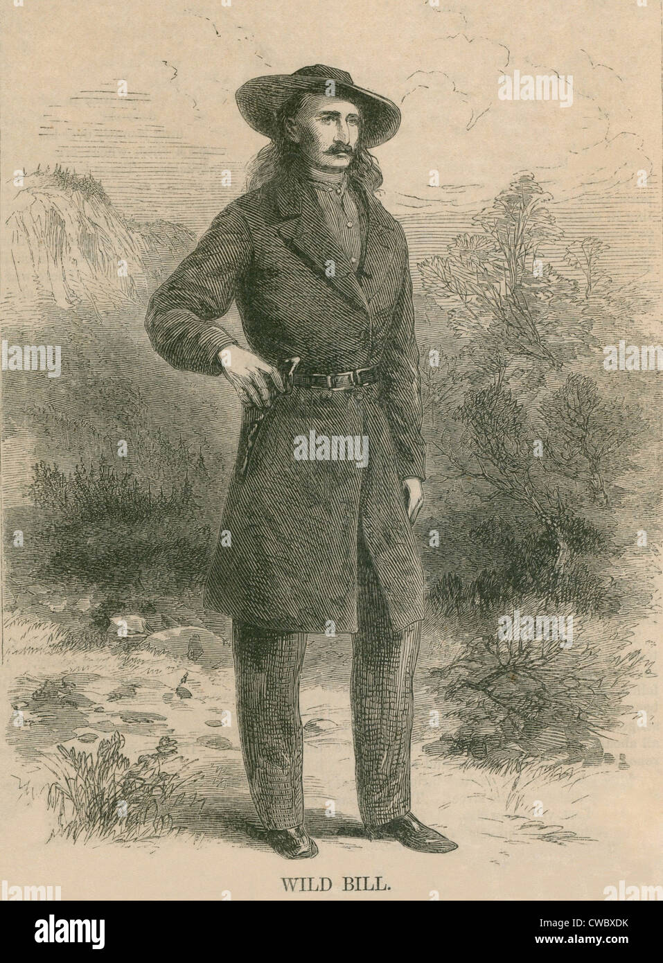 Wild Bill Hickok (1837-1876), portrait engraving of the Wild West celebrity published in Harper's Monthly magazine in February Stock Photo