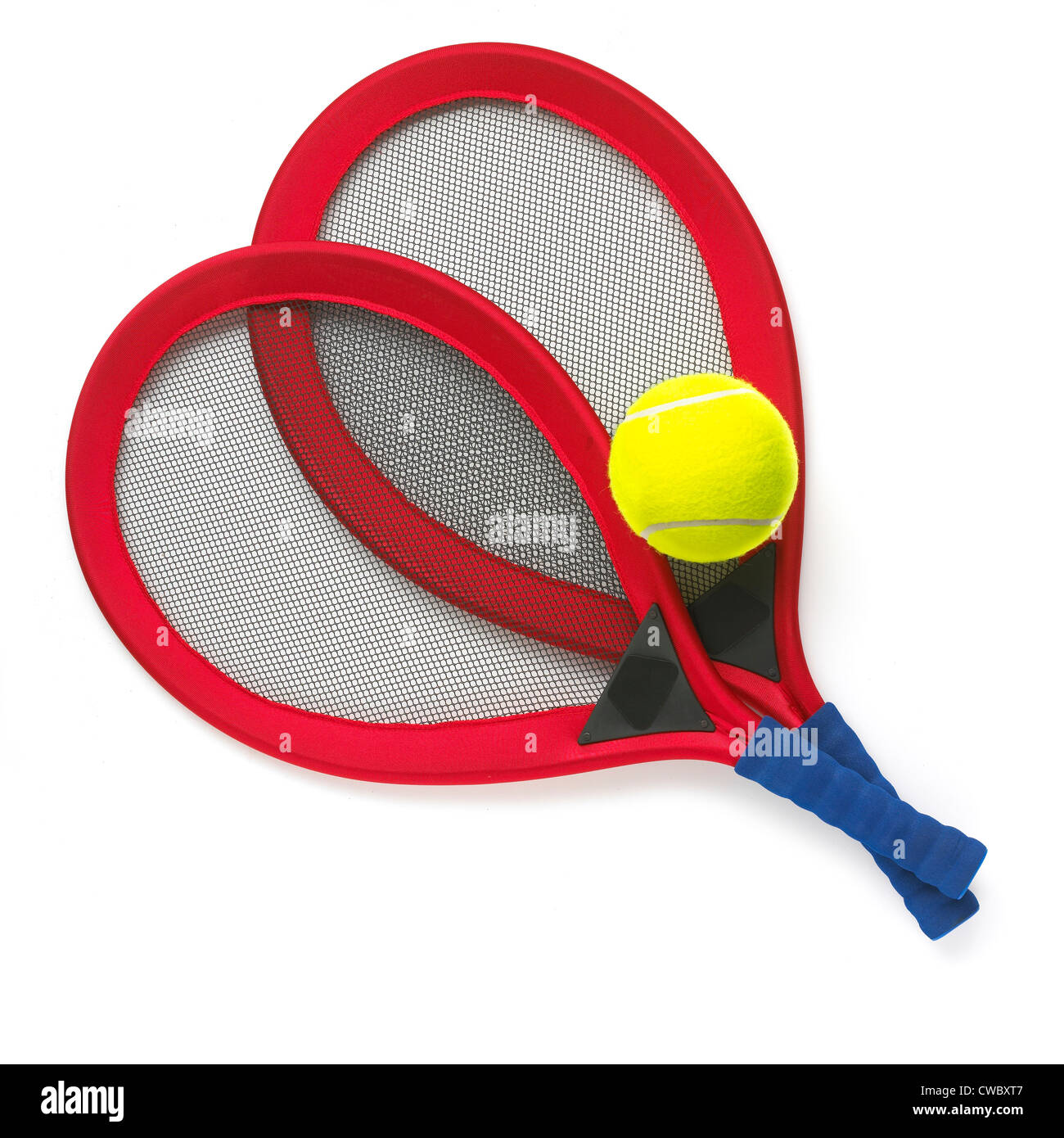 Two beach tennis rackets with ball Stock Photo