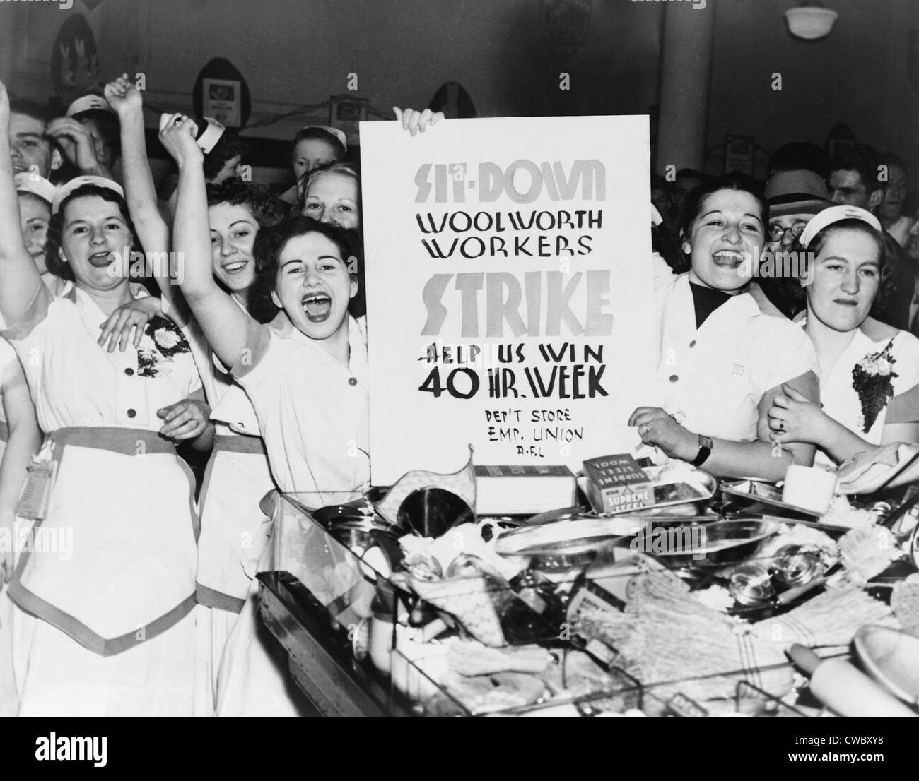 Striking women employees of Woolworth's demand a 40 hour work week in New York City , 1937. Stock Photo
