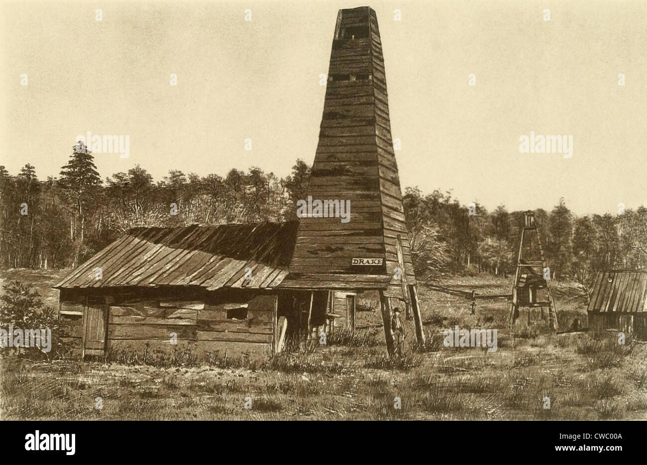 The original 1859 Drake oil well in Titusville, Pennsylvania, the 1st ever drilled in the U.S. Stock Photo