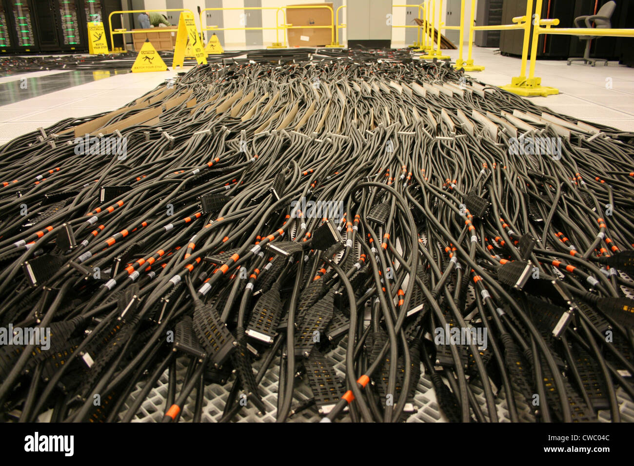 Rivers of cables for the Dawn supercomputer at the at Lawrence Livermore National Laboratory. 2009. Stock Photo
