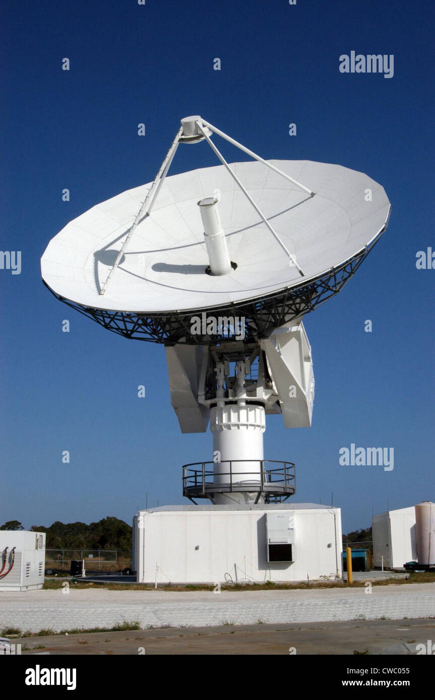 50-foot dish antenna at Kennedy Space Center in 2006, is a radar antenna used to track space vehicles and rockets. Stock Photo