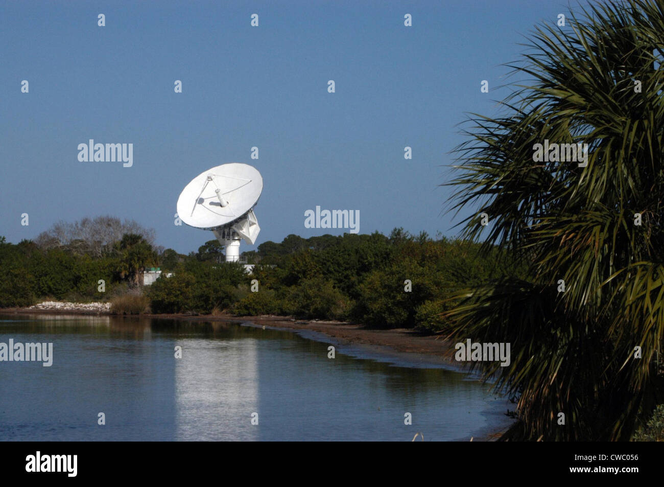 50-foot dish antenna at Kennedy Space Center in 2006, is a radar antenna used to track space vehicles and rockets. Stock Photo