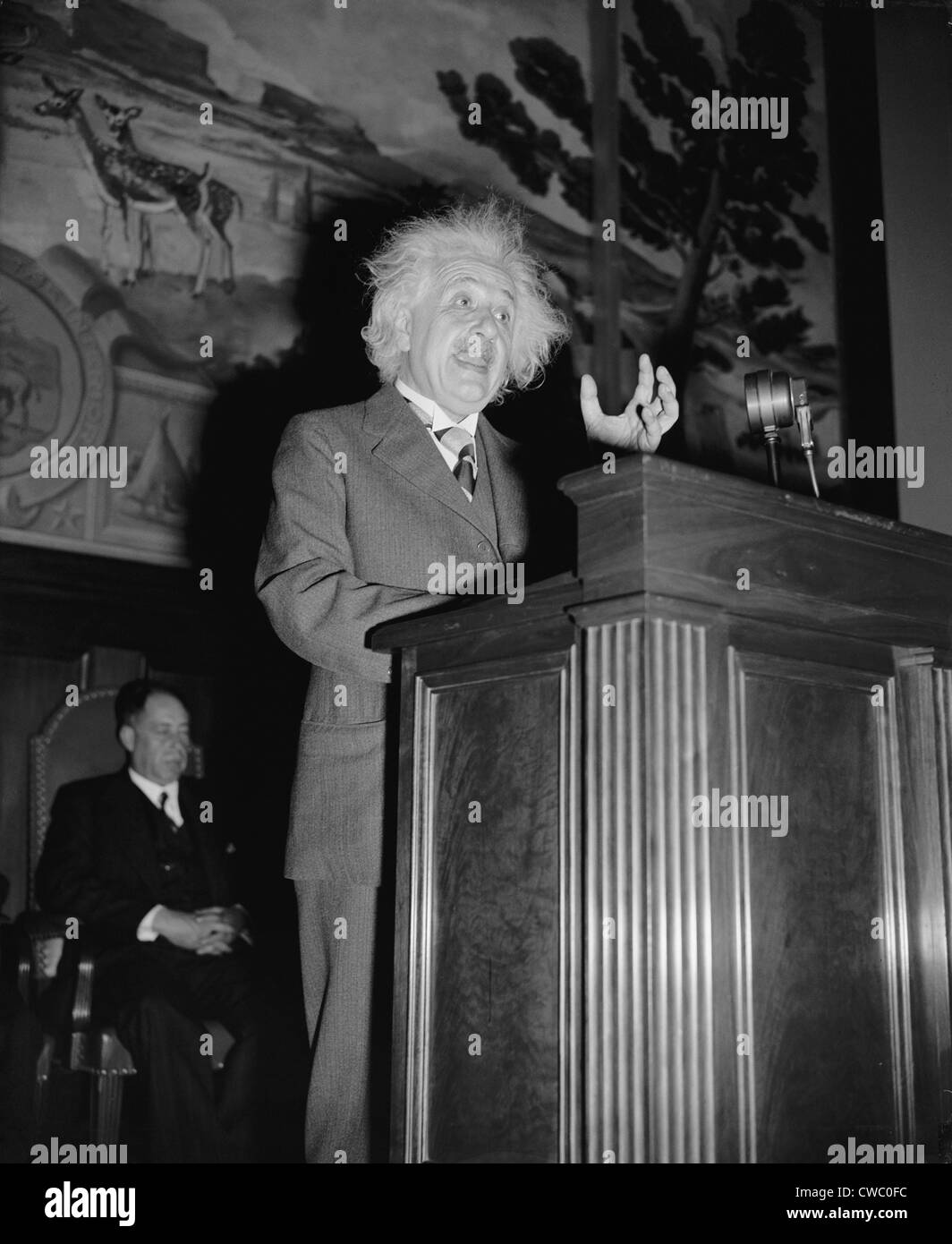 Albert Einstein (1879-1955), speaking in Washington, D.C. ca. 1940. Stock Photo