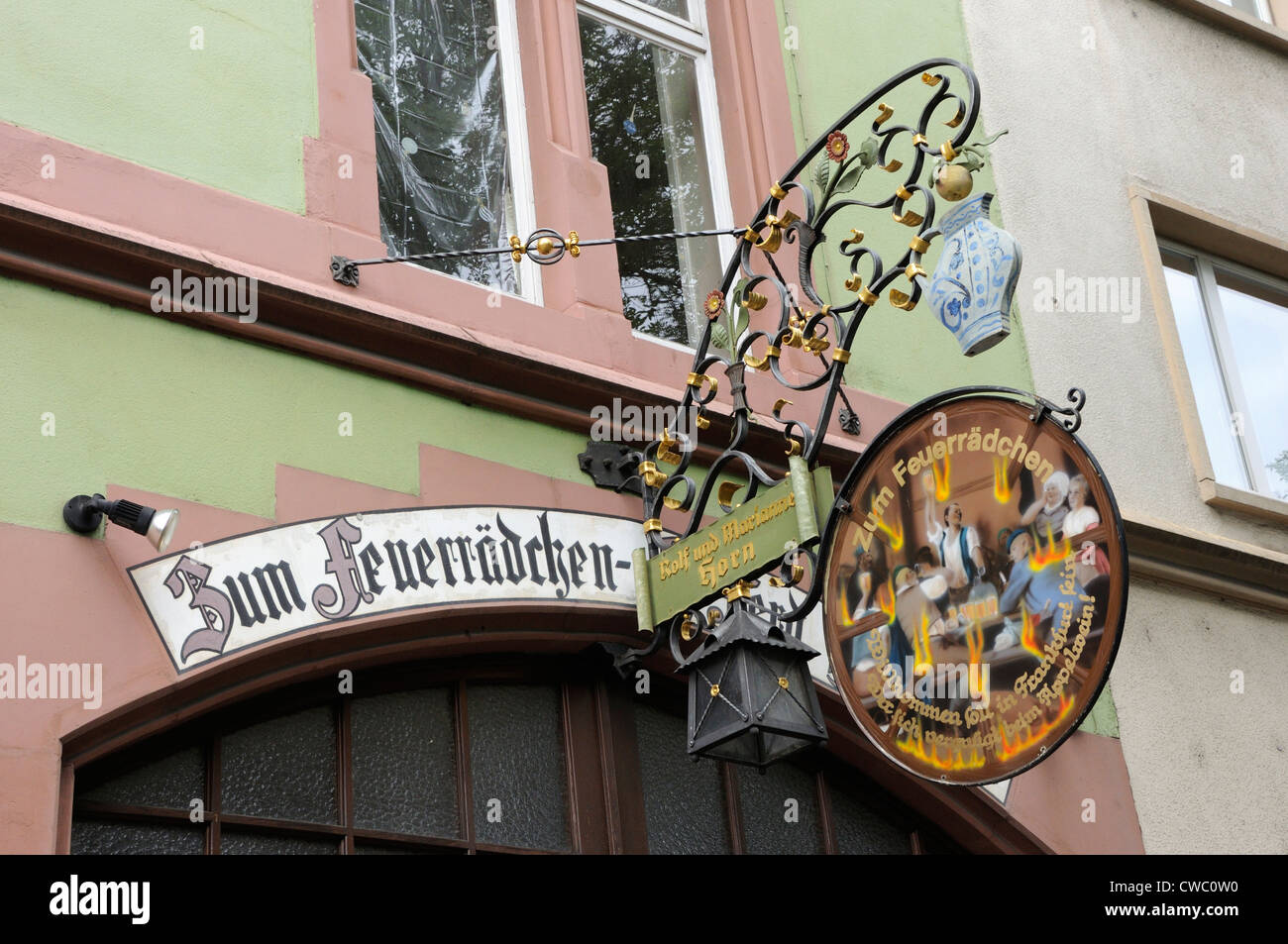 The sign for Zum Fuerradchen cider tavern, Sachsenhausen, Frankfurt, Germany. Stock Photo