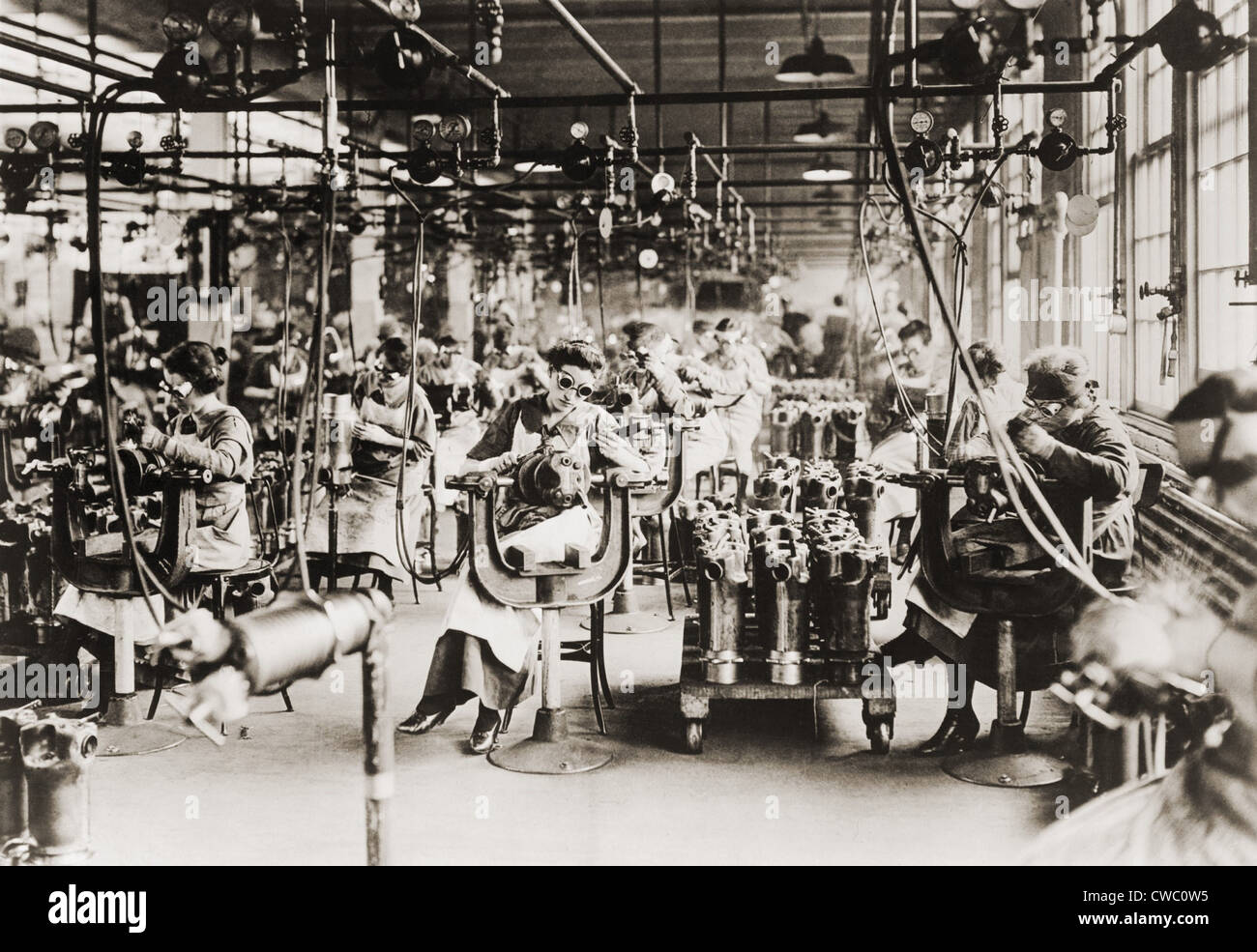 Women working in Welding Department, Lincoln Motor Company in Detroit, Michigan during World War I. Stock Photo