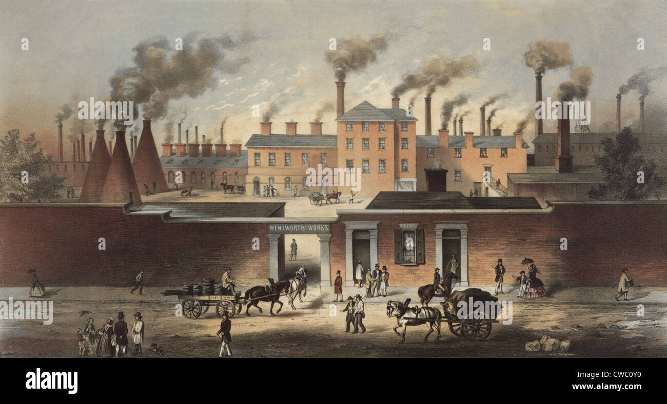 Wentworth Works, file and steel manufacturers and exporters of iron in Sheffield, England. Ca. 1860. Stock Photo
