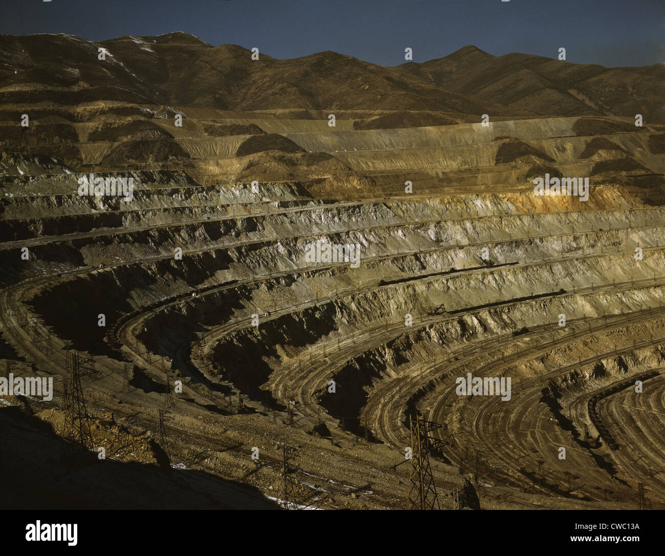 Utah Copper Company open-pit mine workings at Carr Fork, at Bingham Canyon, Utah. 1942 photo by Andreas Feininger. Stock Photo