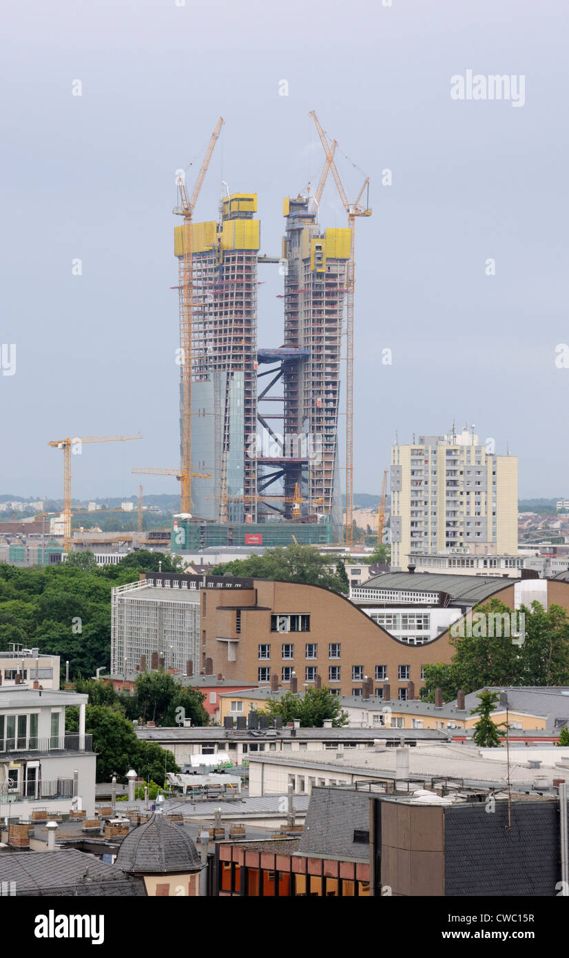 The new European Central Bank Headquarters under construction, Frankfurt, Germany. Stock Photo