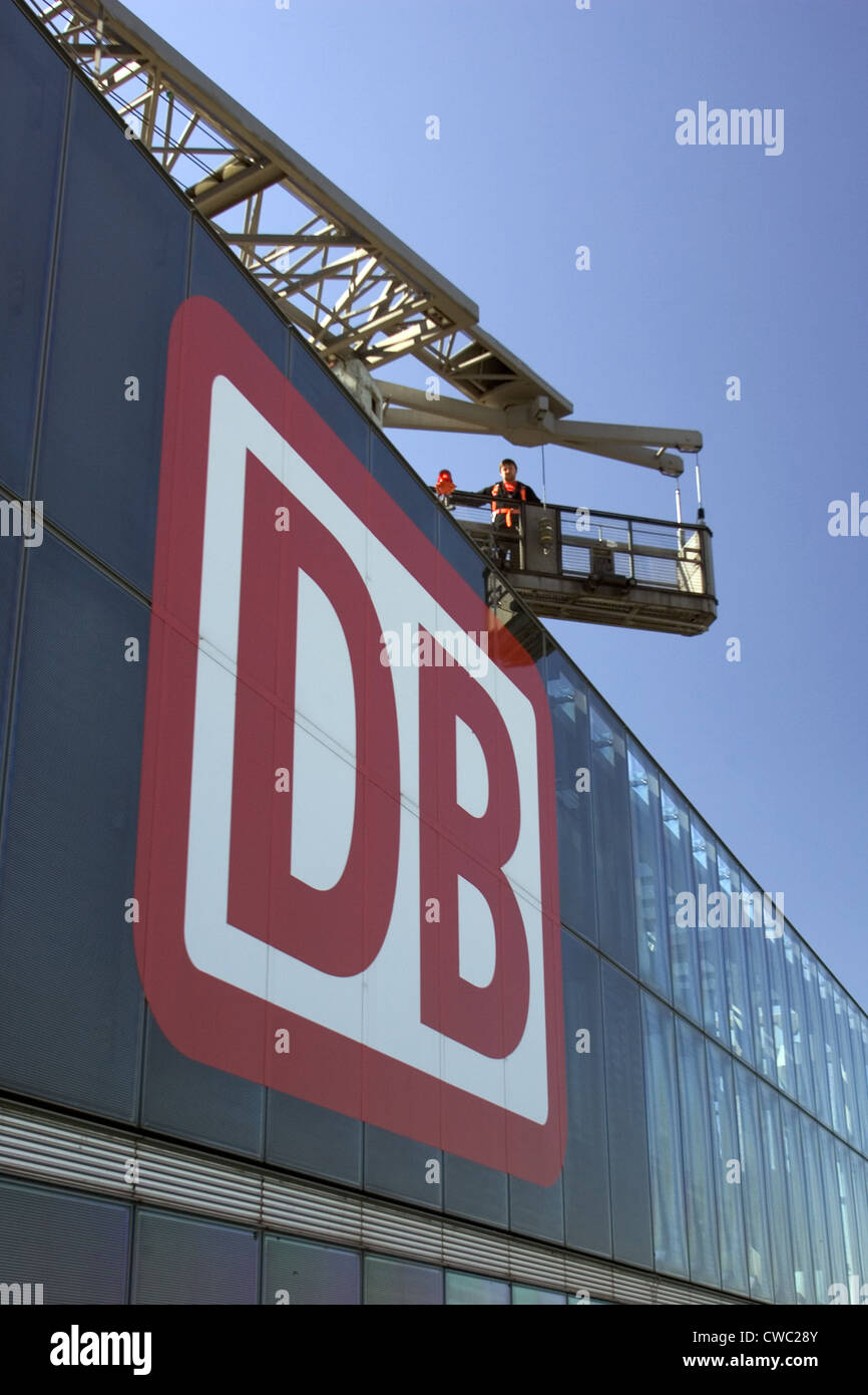 Berlin, the logo of Deutsche Bahn AG on track Tower at Potsdamer Platz Stock Photo