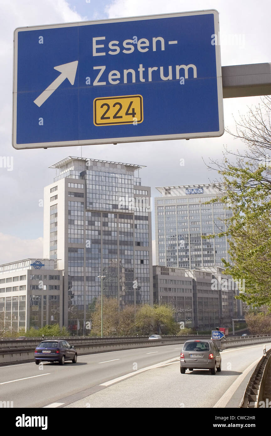 Exit Essen-center on the A40 Stock Photo