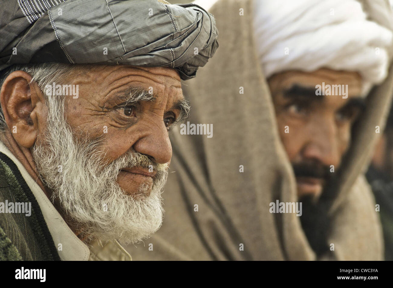 Afghan elders listen to U.S. Soldiers at headquarters for the Afghan border police in Kandahar Province Afghanistan Dec. 22 Stock Photo