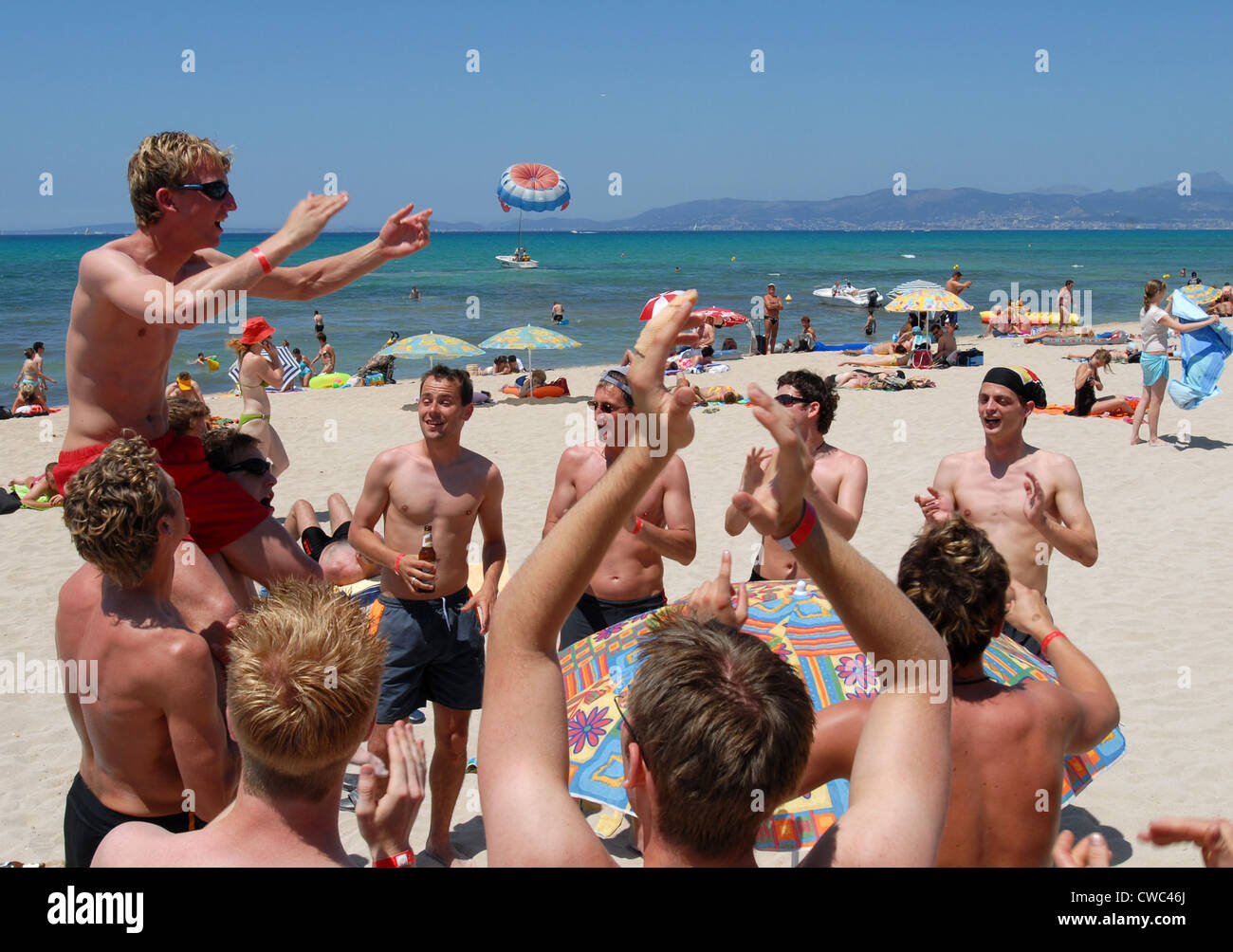 Spain, Mallorca, German football fans on Ballermann Stock Photo
