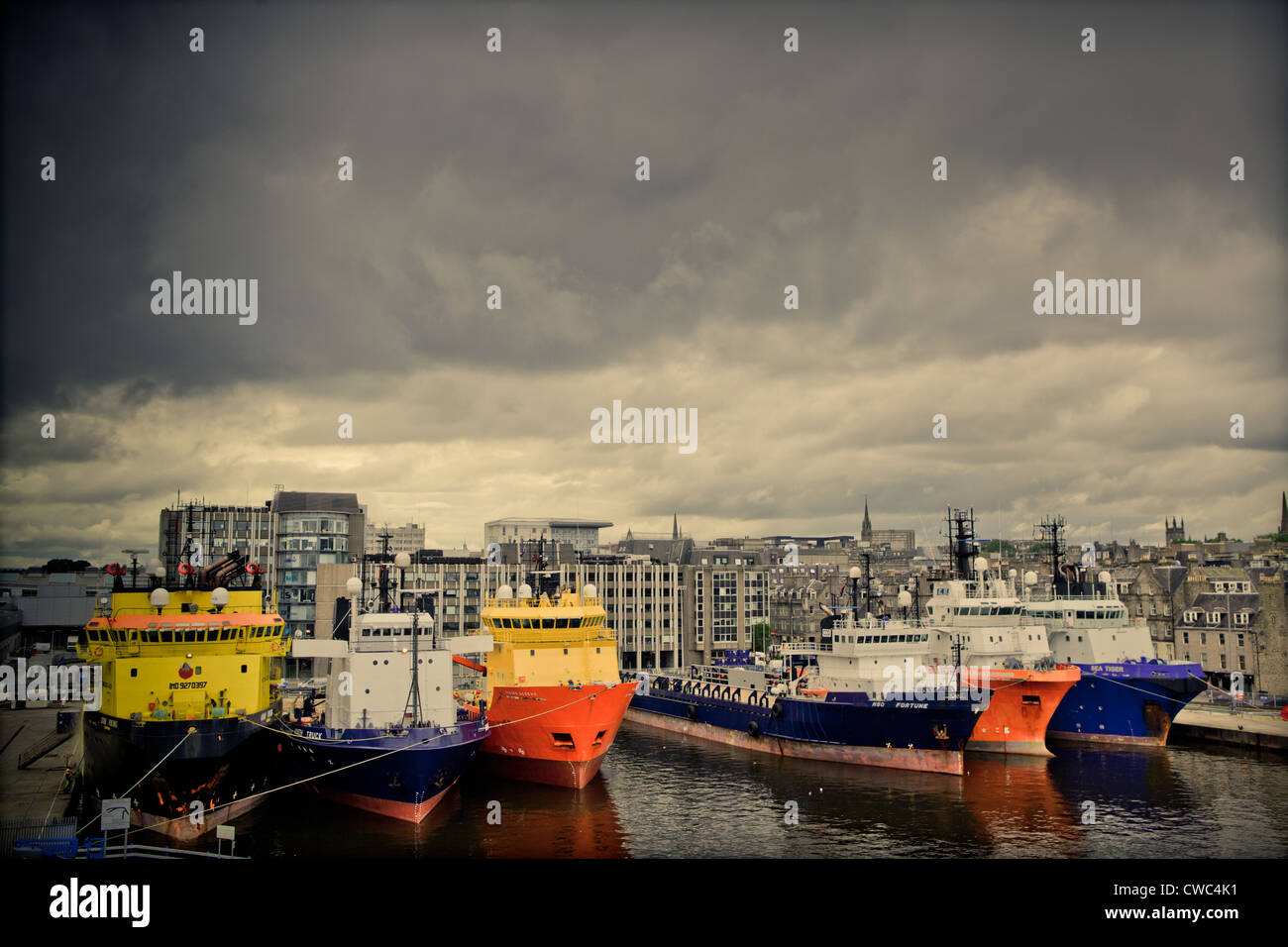 Ships in Aberdeen Harbour on a summer evening Stock Photo