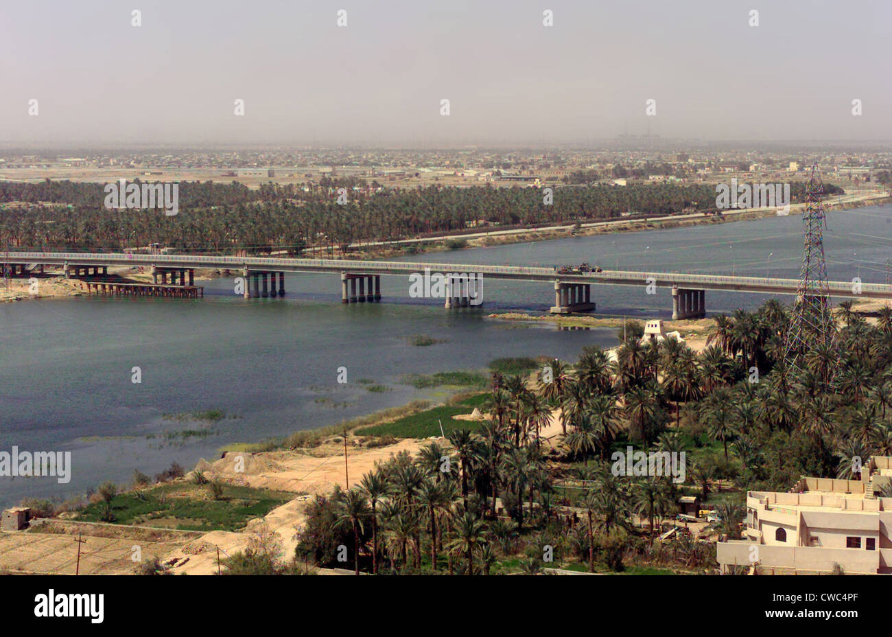 The main bridge in An Nasiriyah Iraq where intense fighting occurred between US Marines and Iraqi soldiers from March 23-April Stock Photo