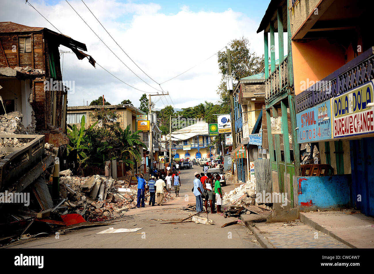 Buildings are destroyed in Jacmel Haiti from 7.0-magnitude earthquake. Jacmel with a population of 50 000 lost 350 people to Stock Photo