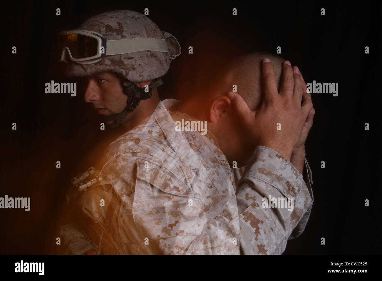 Shell Shocked Africanamerican Soldier Suffering Ptsd Stock Photo