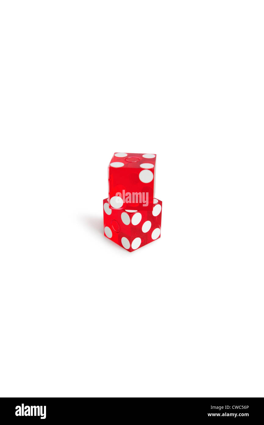 Red gambling dice over white background Stock Photo