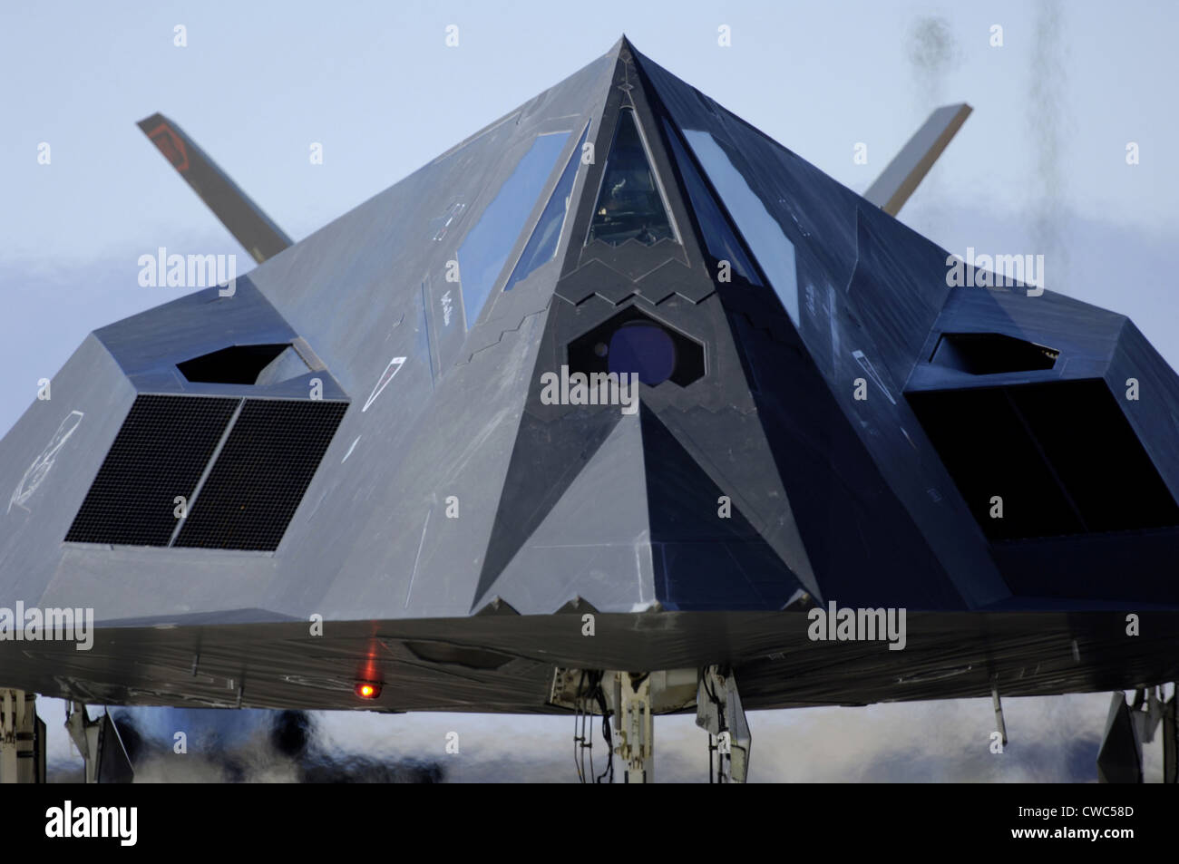 F-117 Nighthawk taxis on the runway before its flight at Holloman Air Force Base New Mexico. Oct. 27 2007. (BSLOC 2011 12 229) Stock Photo