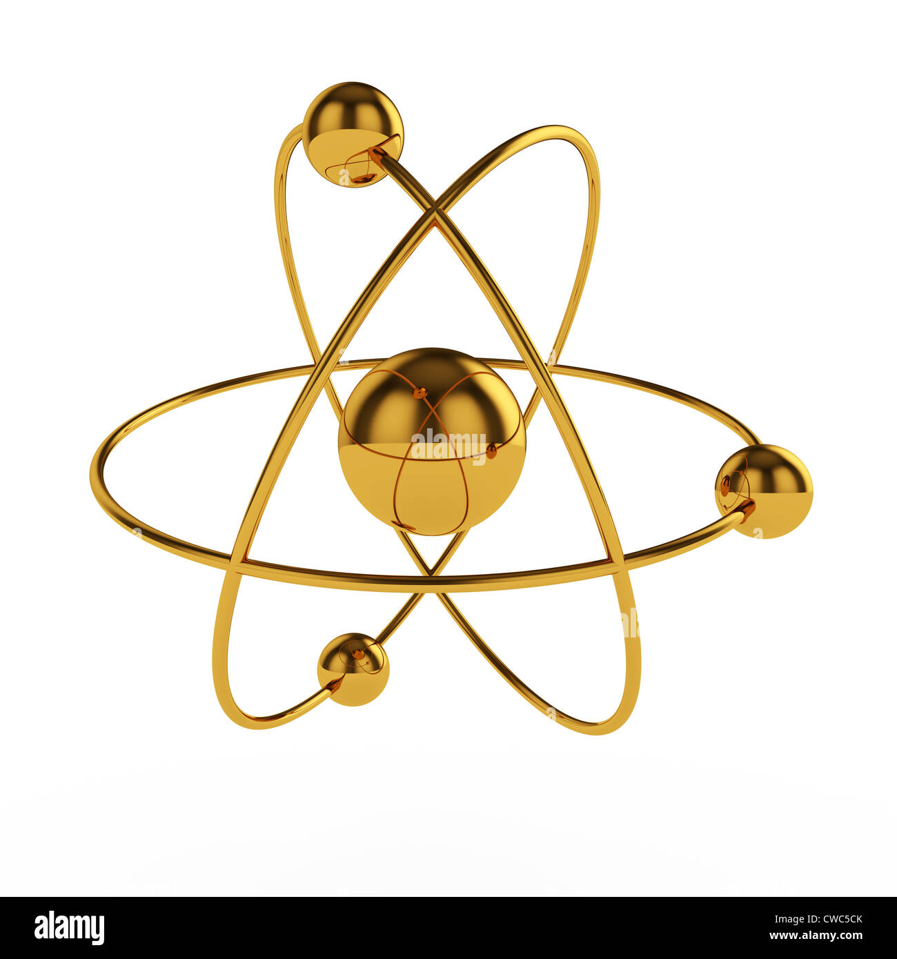 3d illustration of golden atom model isolated on white background Stock