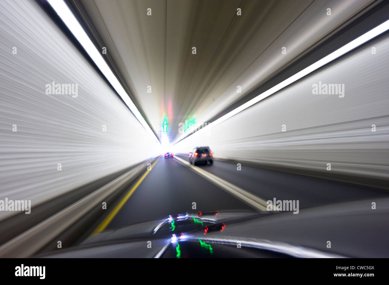 Cars Driving In Tunnel With Motion Blur Stock Photo