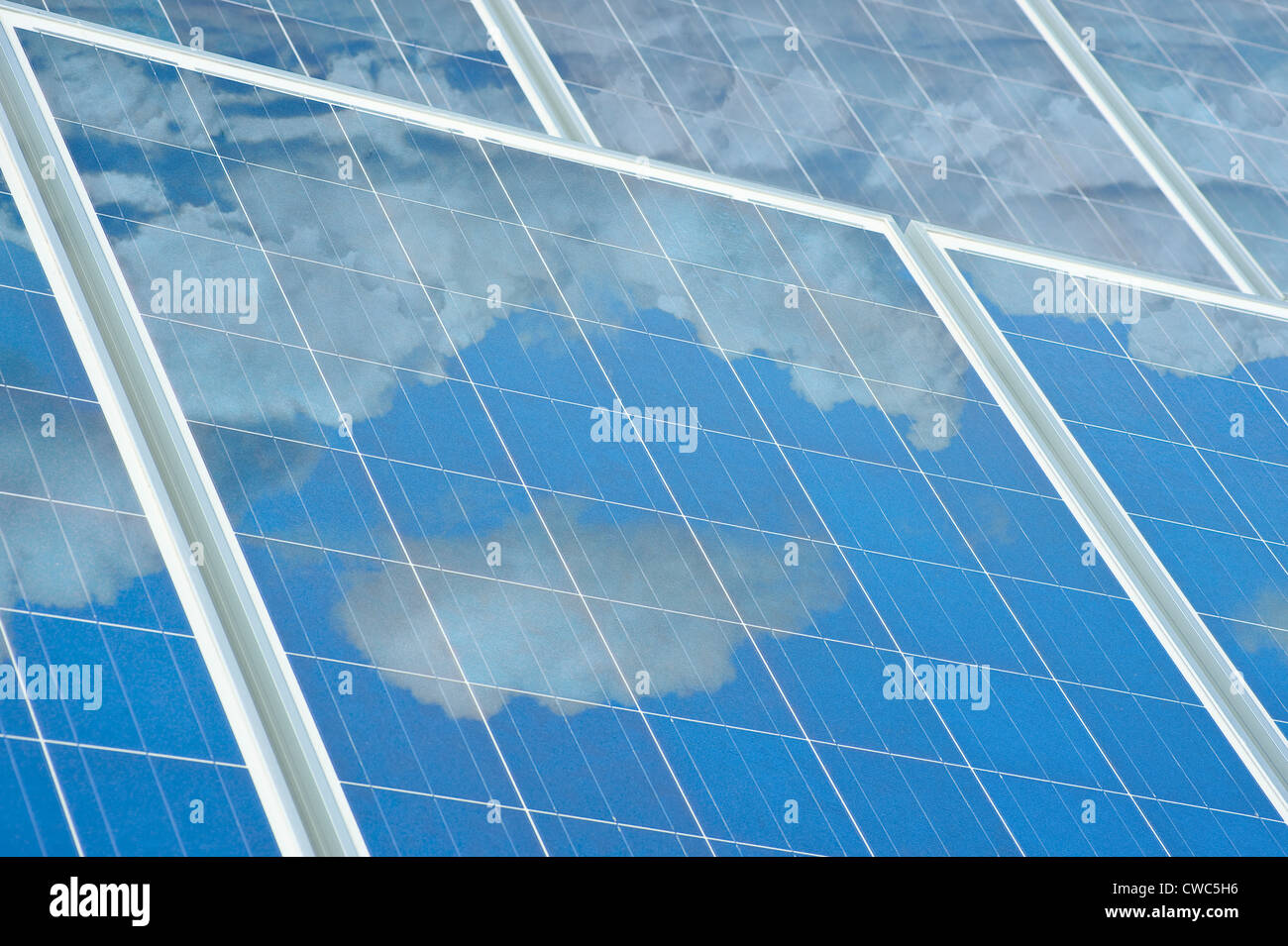 Cloud Reflection In Solar Panels Stock Photo
