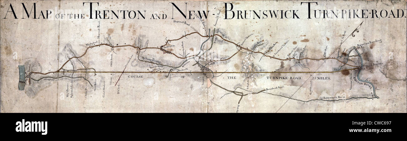 A Map of the Trenton and New Brunswick Turnpike-road. ca. 1800 Stock Photo
