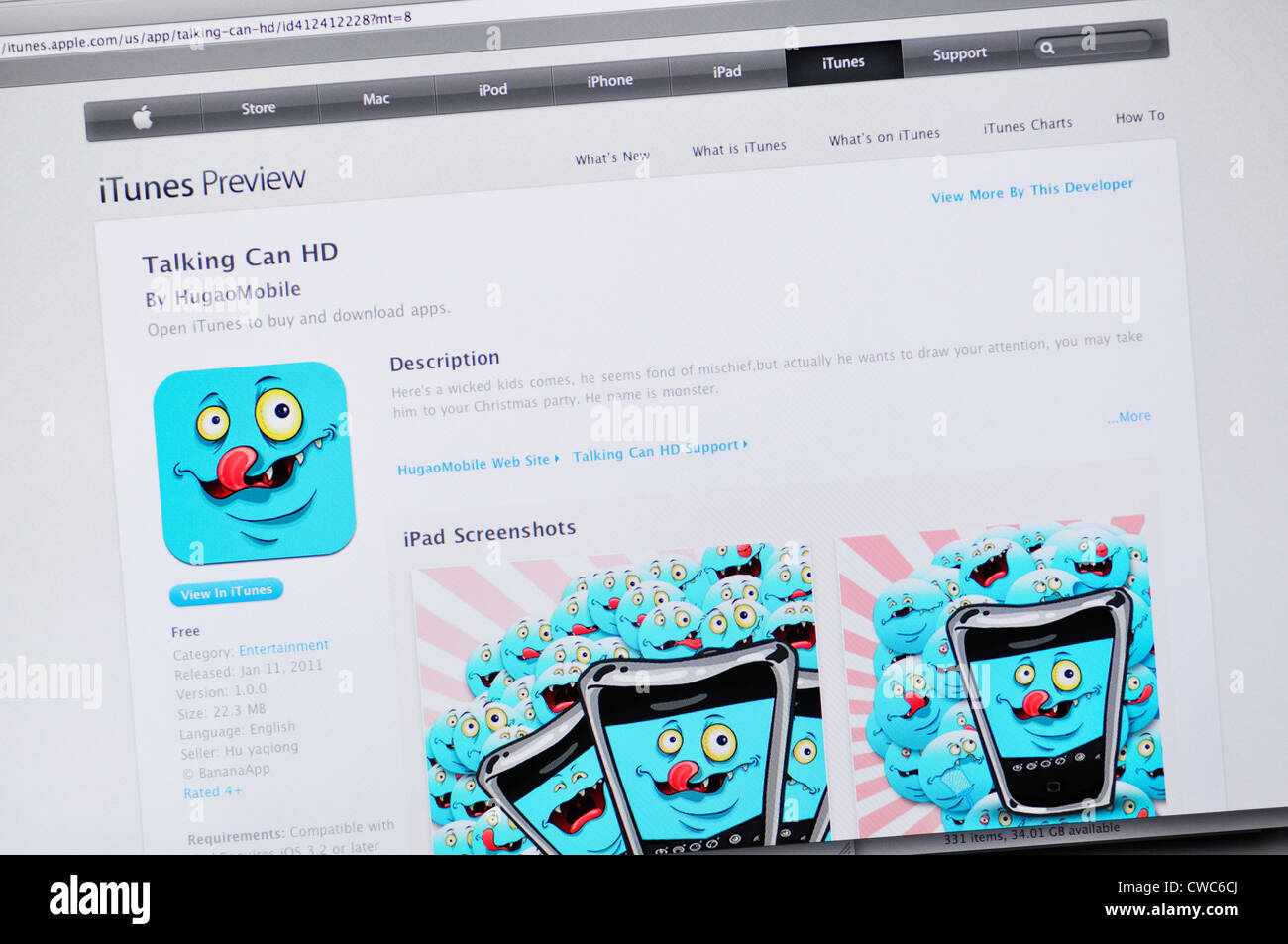 Talking Can HD app website - fun and interactive character Stock Photo ...