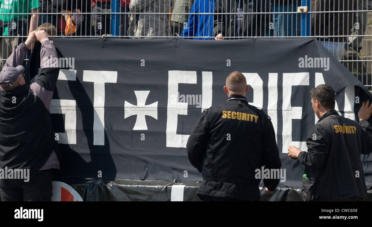 Parole rights at the football match of FC Magdeburg Stock Photo