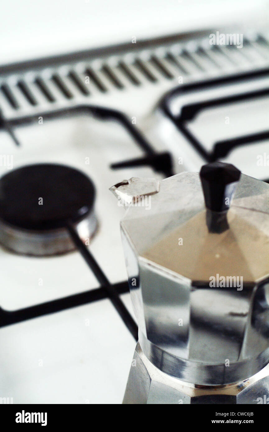 Espresso maker on a gas stove Stock Photo Alamy