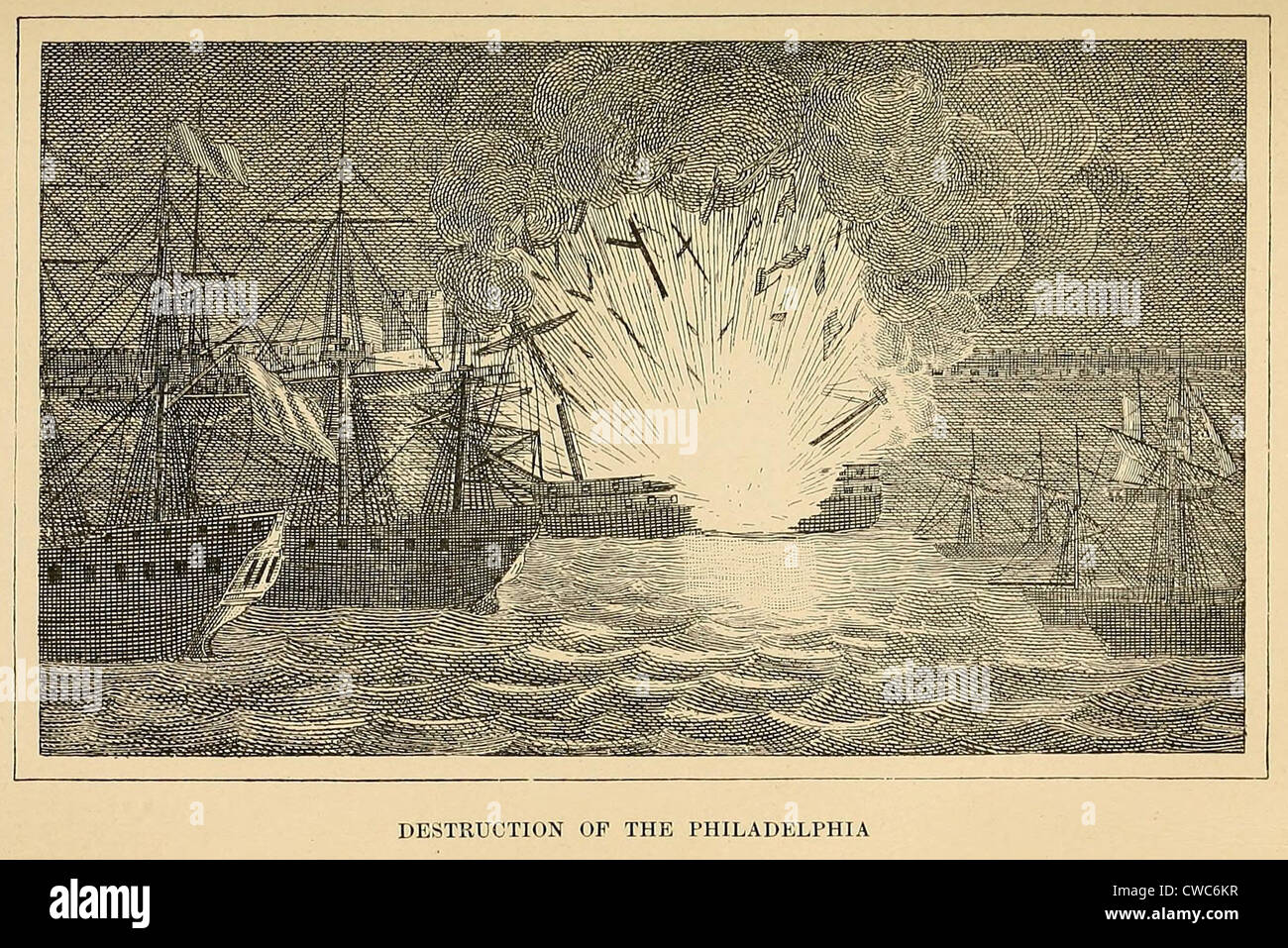 First Barbary War 1801-1805. Destruction of the USS Philadelphia in Tripoli Harbor. Feb. 16 1804. Stock Photo