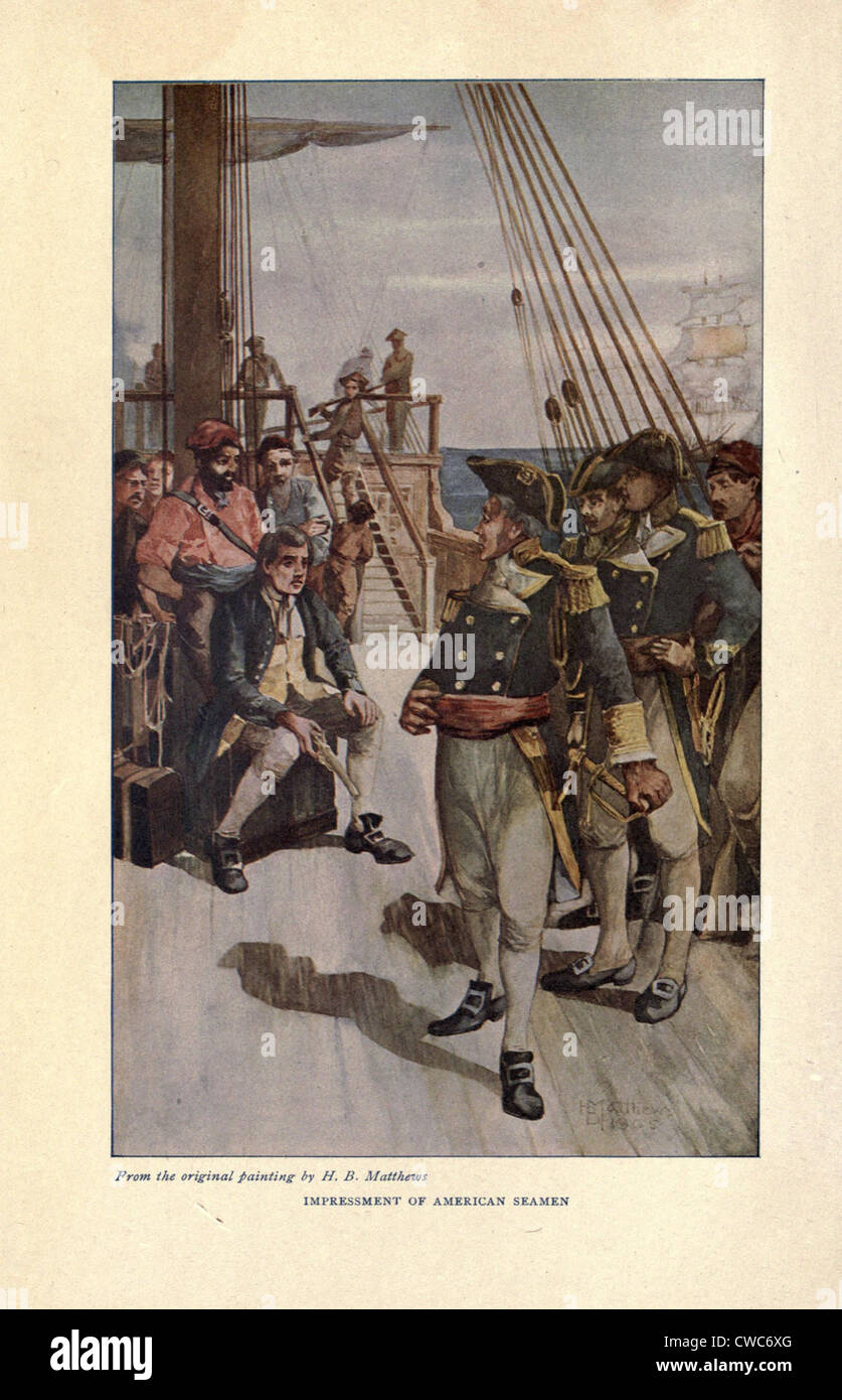 Impressment of American seaman by the British Navy. Approximately 50 of the sailors working on US merchant ships were legally Stock Photo