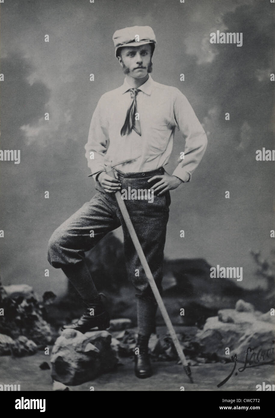 Young Theodore Roosevelt posing as a mountain climber in his late teens or early twenties. Ca. 1880s studio portrait. Stock Photo